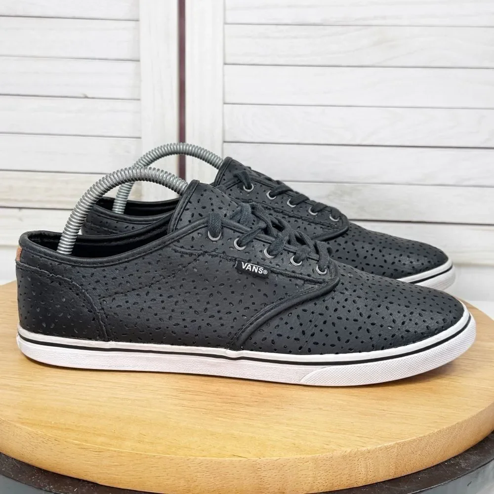 Vans Atwood Perforated‎ Leather Low Top Lace Up Sneakers Black Womens 10